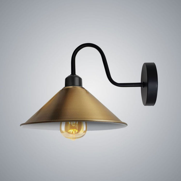 Yellow Brass Wall Light Fixture,Black Wall Sconce E27 Base Socket Screw Type Wall Mounted Swan Neck Cone Shape Shade