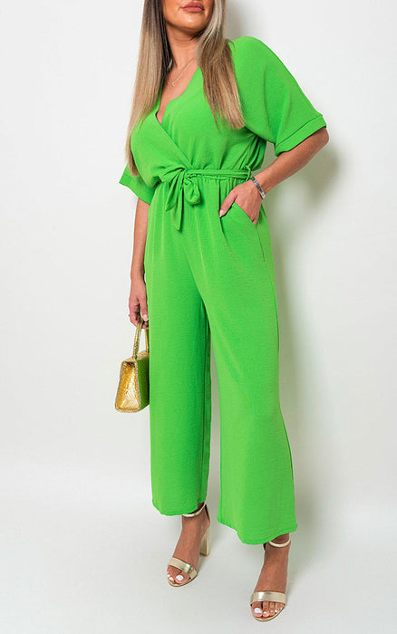 High-Quality V Neck Tie Waist Jumpsuit