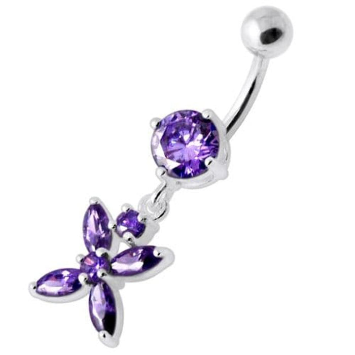 Jeweled Flower Dangling Navel belly bar