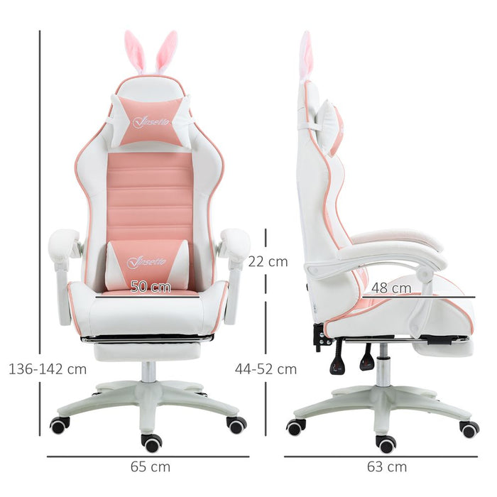 Premium Vinsetto Gaming Chair: Removable Rabbit Ears, Pink, High Quality