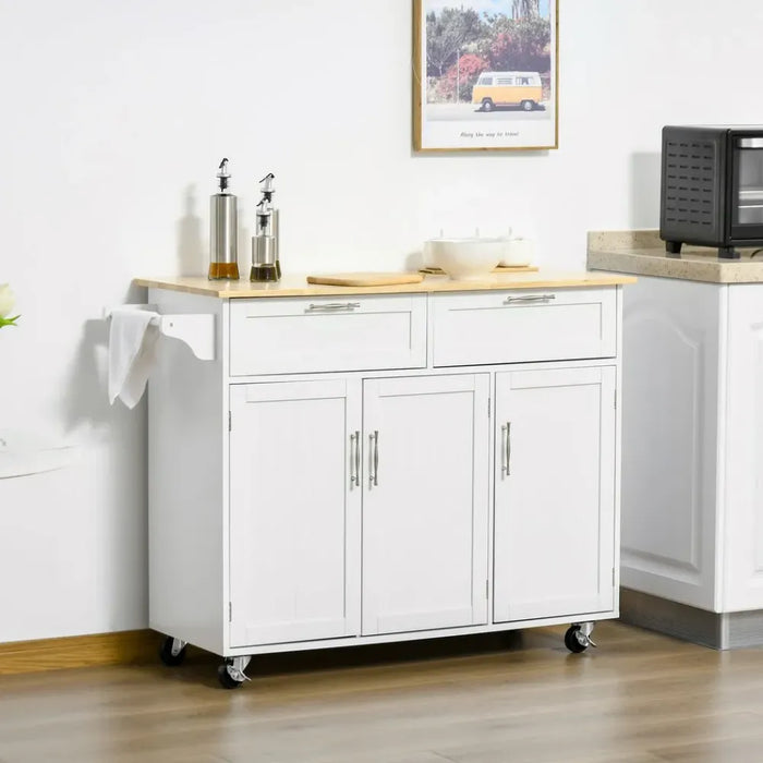 Portable Kitchen Island Cart: 2 Drawers, 3 Cabinets, White - Store & Organize with Ease!