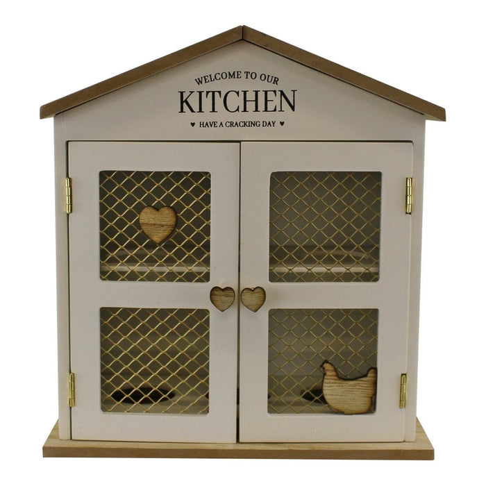 Rustic Wooden Egg House: Welcome to Our Kitchen, Storage- 100% MDF, Holds up to 6 Eggs - SKU: KG0735