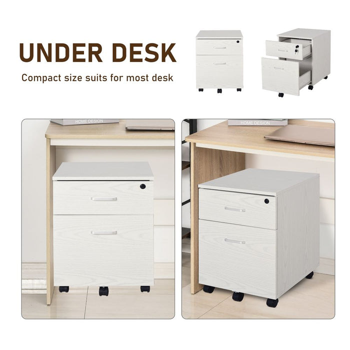 2-Drawer Locking Office Filing Cabinet 5 Wheels Rolling Storage White Vinsetto