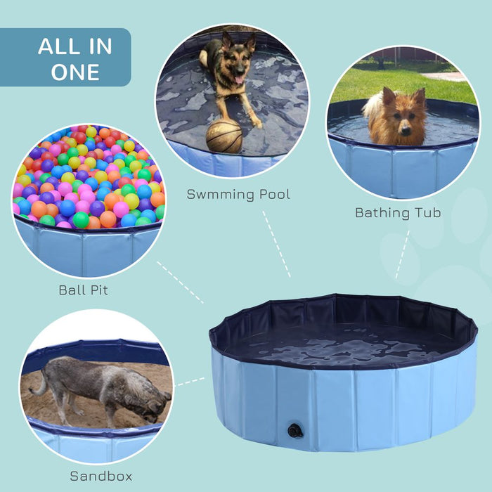 PawHut Foldable Dog Paddling Pool Pet Cat Swimming Pool Indoor/Outdoor Collapsible Summer Bathing Tub Shower Tub Puppy Washer (Φ100 x 30H cm, Blue), D01-012BU