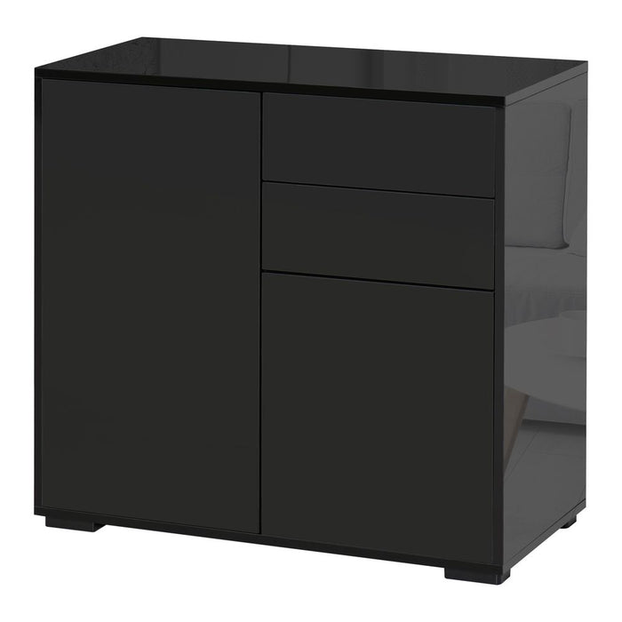 High-quality Glossy and Matte Side Cabinet with 2 Door & 2 Drawer - Perfect for Home Office - Black