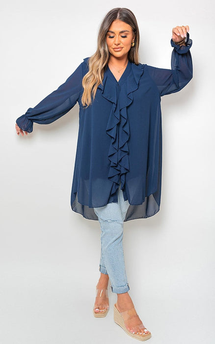 High-Quality Oversized Ruffle Long Sleeve Tops