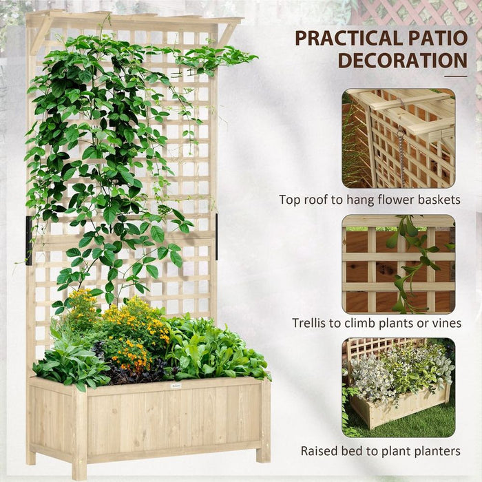 Outsunny Wood Planter with Trellis for Climbing Plants Vines Planter Box Natural