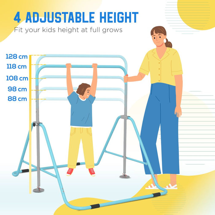 HOMCOM Kids Gymnastic Bar with Adjustable Height, Foldable Training Bar - Blue