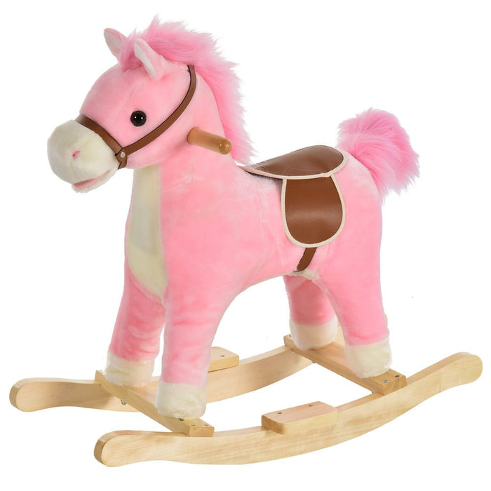 High-Quality Kids Plush Rocking Horse w/ Moving Mouth & Tail Sounds - Pink HOMCOM