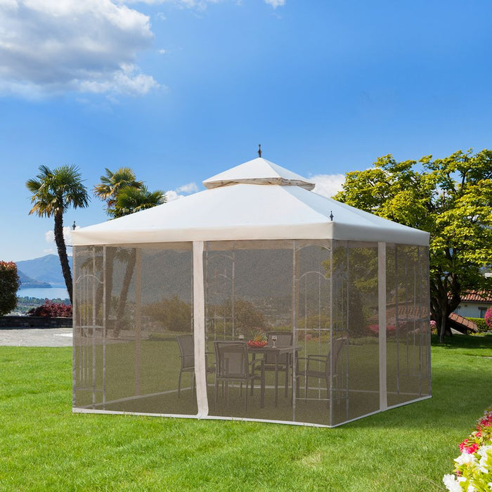 Deluxe Double Top Gazebo Canopy, Cream White Curtains, Outsunny