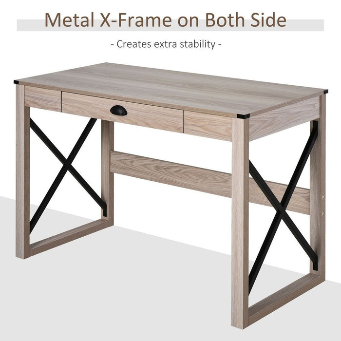 Premium Steel-Framed Retro Work Desk | Drawer | Natural Finish | Home Office | Professional Quality