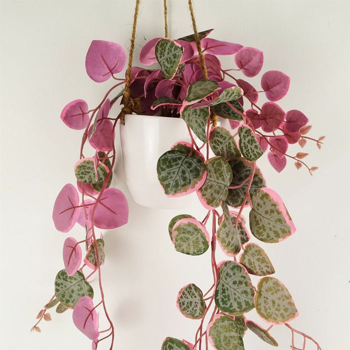 Realistic 90cm Artificial Potted Trailing Hanging Pink Plant - String of Hearts