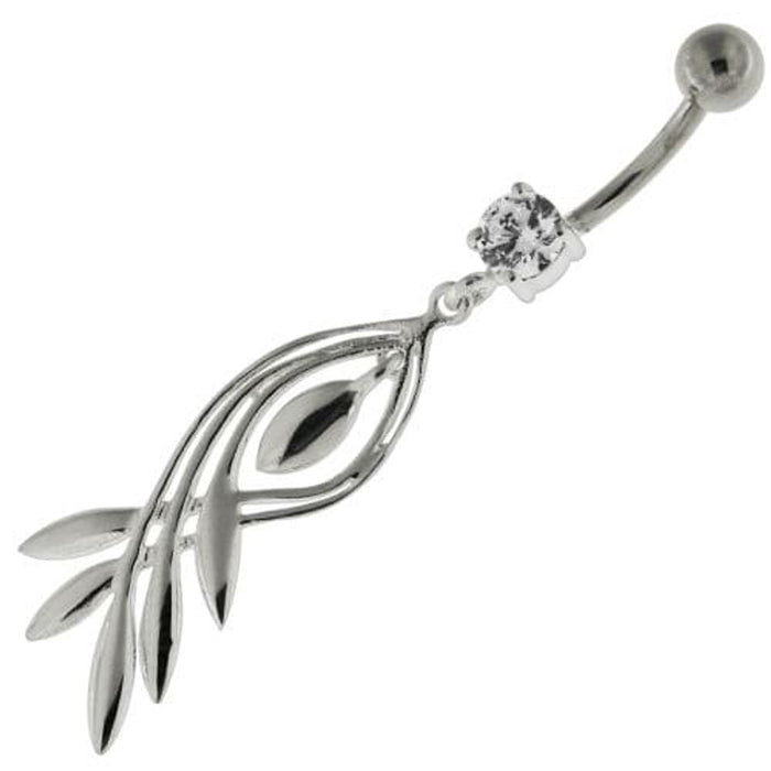 925 Sterling Silver Plain Twisted Leaf Belly Button Ring