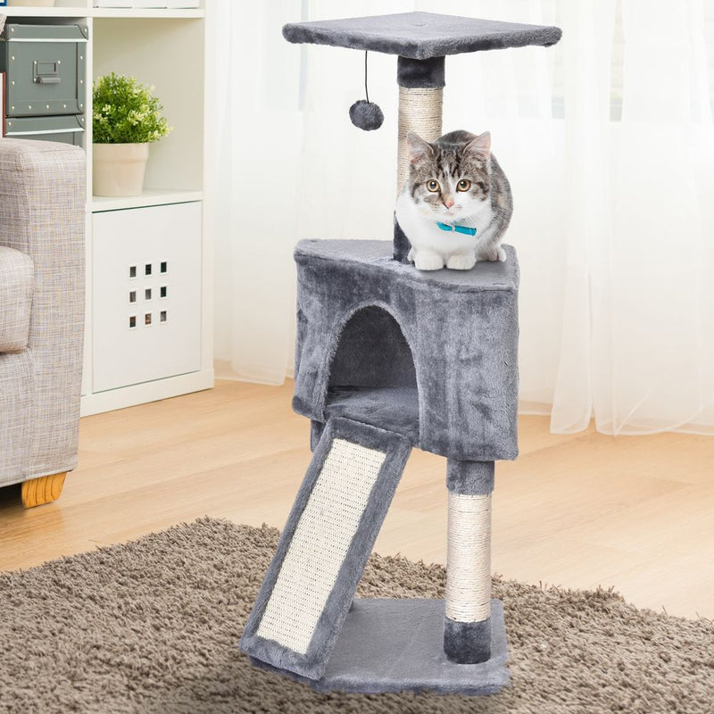 PawHut Corner Cat Tree for Indoor Cats, Kitten Tower with Scratching Post House Ladder Toy - Grey