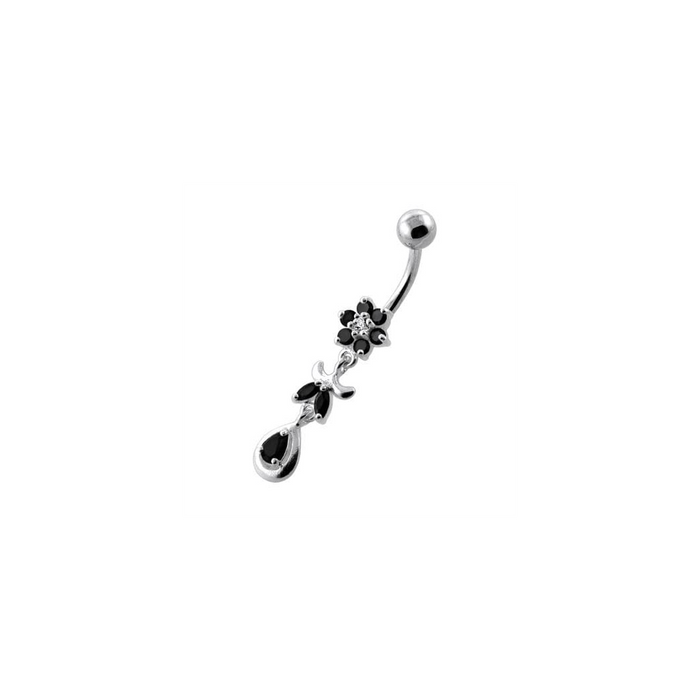 Jeweled Flower Leaf Hanging Navel Belly Bar