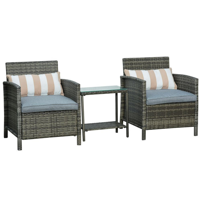 Outdoor Rattan 2-Seater Set - Grey, Pillows Included