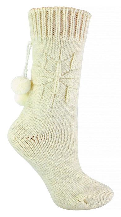 Ladies Alpaca Slipper Socks With Pom Poms