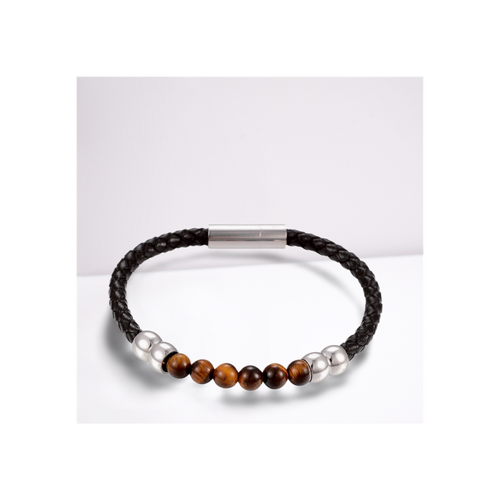 Premium Men's Tigers Eye Leather Bracelet - High Quality, Trendy Design, Gift Box Included