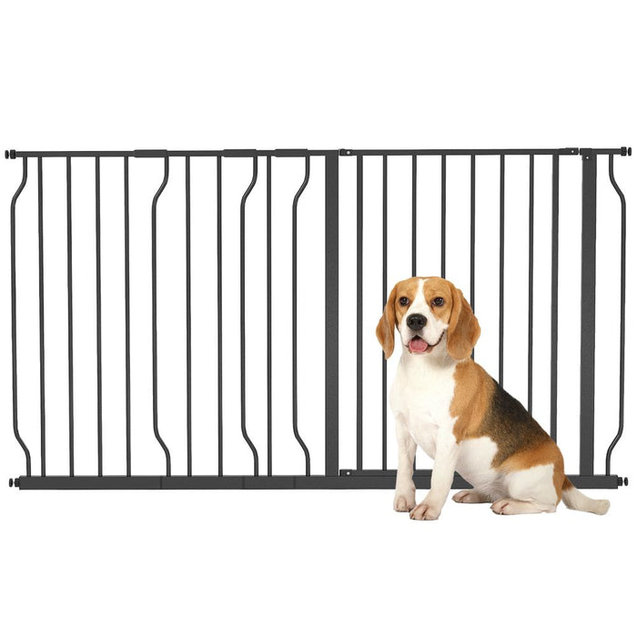 Premium Expandable Pet Safety Gate with Door - Pressure Fit, 75-145cm Width, Black