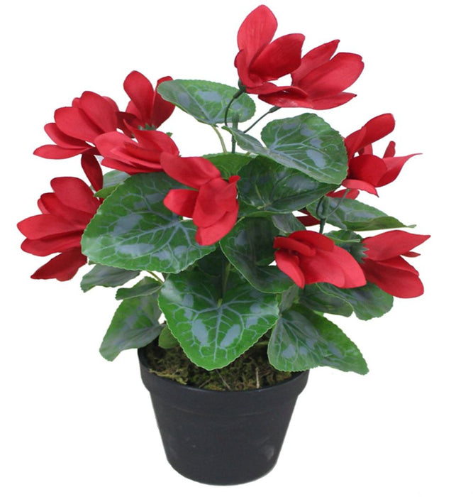 Premium 38cm Artificial Red Cylamen Plant - Realistic Foliage for Indoor Decoration