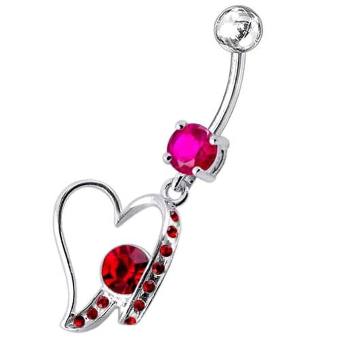 Fancy Jeweled Heart Dangling Belly Ring