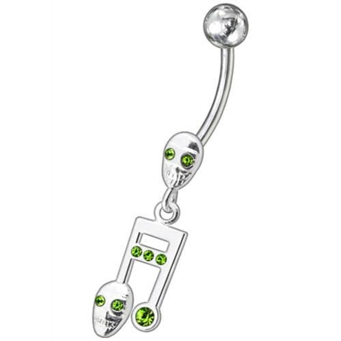 Fancy Skeleton Jeweled Dangling SS Bar Belly Ring 