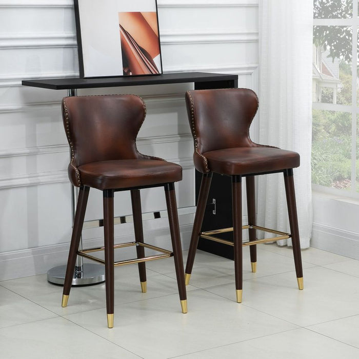 2 Pieces Home Luxury Bar Chair Stool, PU Leather European Style, Brown