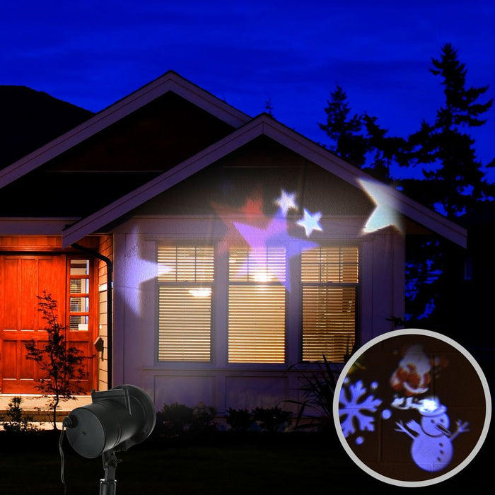 Starlight Laser Light - 8 Winter Patterns. Weather-resistant, indoor/outdoor use. Covers 40x40ft. Multicolored. LED option available.