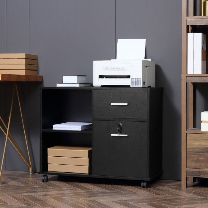 Filing Cabinet Mobile Printer Stand  Drawer for A4 Size Files, Black Vinsetto