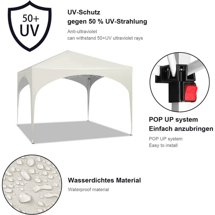 Party Tent | Waterproof and Sunproof Garden Gazebo | Beige 3x3 m