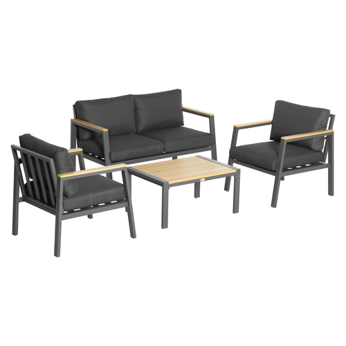 4Pc Garden Sofa Set with Padded Cushions, with Coffee Table, Grey