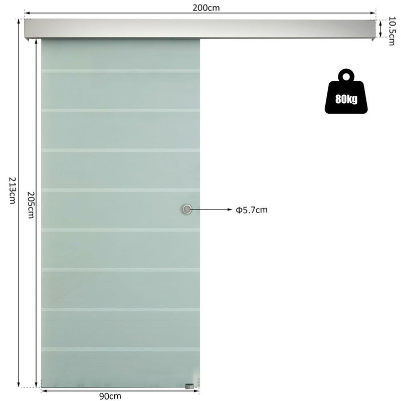Tempered Sliding Barn Door Kit Aluminum-alloy Rail Frosted Glass