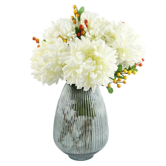 Premium 30cm Smoke Grey Ridged Glass Vase - Elegant, Hand-Finished, High-Quality - Perfect for Real & Artificial Flowers