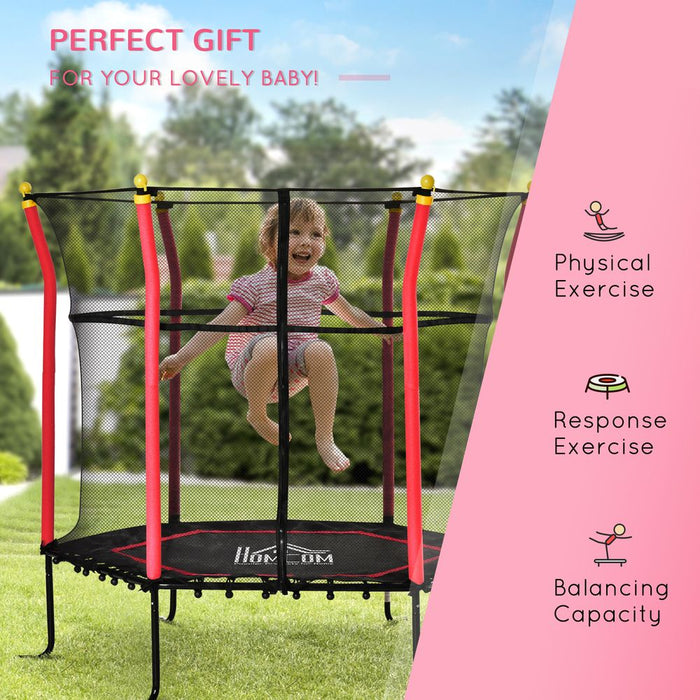 5.2FT Kids Trampoline With Enclosure Indoor Outdoor for 3-10 Years Red