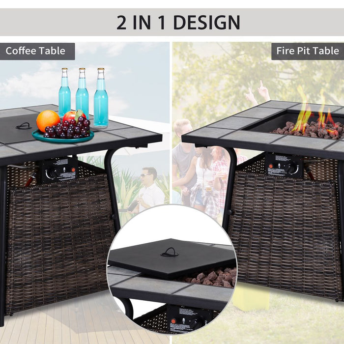 Outsunny Rattan Fire Pit Square Patio Heater w/ Fire Control Panel for Outdoor