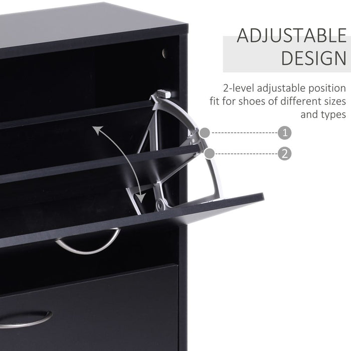 Premium 2-Tier Shoe Cabinet: Wood, 12 Pairs, Black. Stylish, Modern, Reliable, & Space-saving!