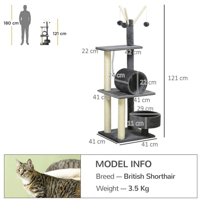 Premium 121cm Cat Tree Tower 💯 Sisal Scratching Posts 🐾 Bed Tunnel Perch Grey 🐈