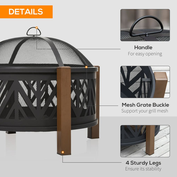 Premium 30" Outdoor Fire Pit Bowl with BBQ Grill Grate & Spark Screen Cover - High-Quality Steel Construction