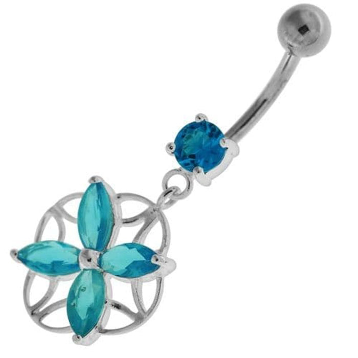 Jeweled Flower Cut out Navel Belly Button Ring