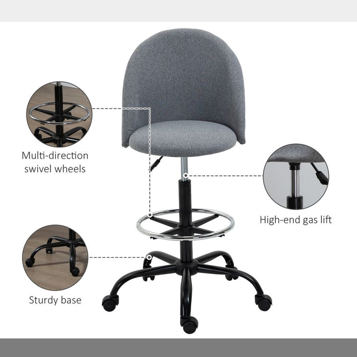 97cm Draughtsman Chair Home Office  5 Wheels Padded Seat Grey Vinsetto