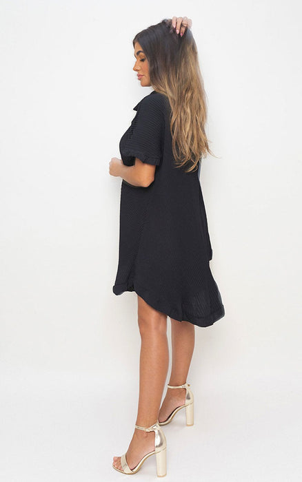 Prisha Button Down Oversized Ruffle Mini Dress - Ultra-Soft, Lightweight & Stylish