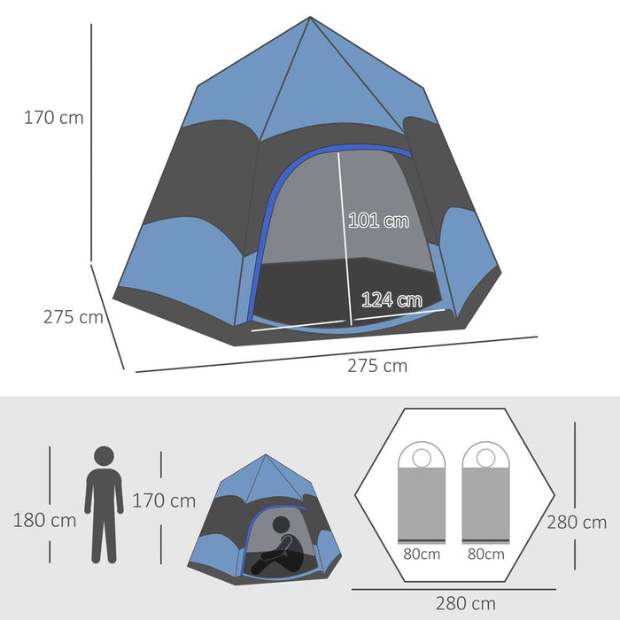 Outsunny 4 Person Camping Tent - Blue&Black, Water-Resistant, Pop Up, Hiking & Festival, High Quality