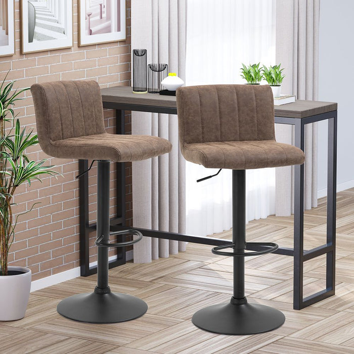 HOMCOM Adjustable Barstools Set of 2, Swivel Counter Bar Chairs, Bar Stools with Footrest, PU Leather, Gas Lift, Brown