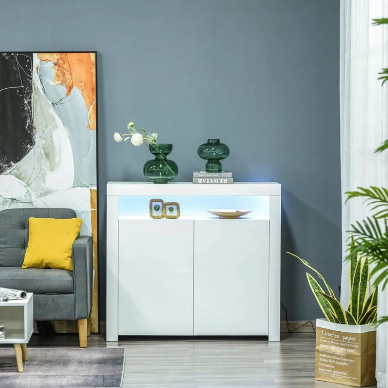 Modern LED Cabinet w/ RGB Lighting - High Gloss, White