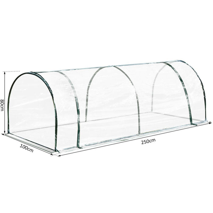 Outsunny Tunnel Greenhouse Green Grow House for Garden Outdoor, Steel Frame, PVC Cover, Transparent, 250 x 100 x 80cm