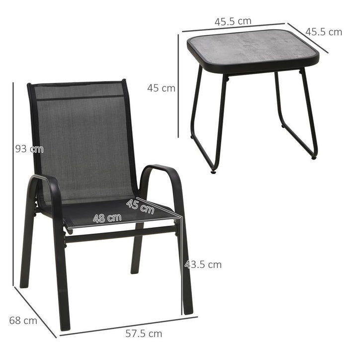 Premium Outsunny 3PC Bistro Set: Breathable Mesh, PSC Board Top, Black