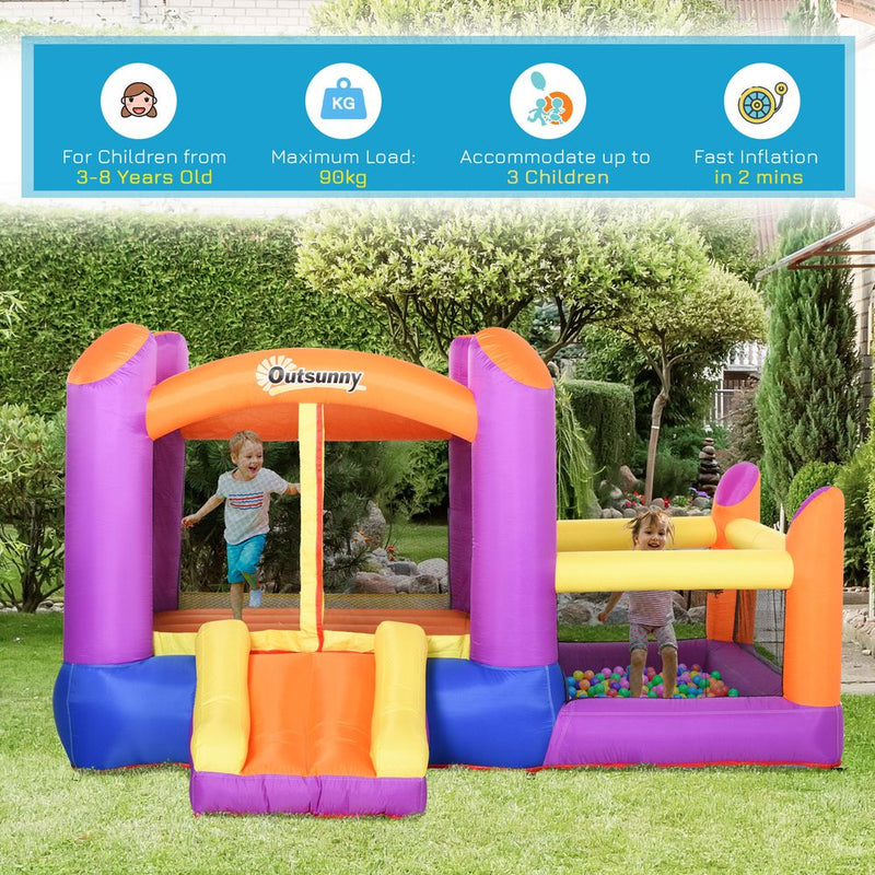 Outsunny Kids Bouncy Castle House Inflatable Trampoline Slide Water Pool 3 in 1 with Blower for Kids Age 3-8 Multi-color 2.8 x 2.5 x 1.7m