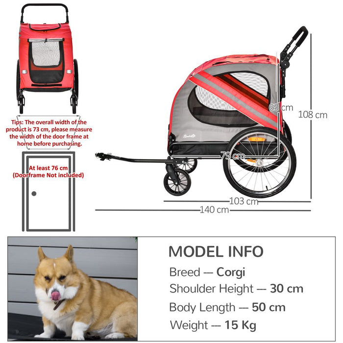 Convertible Dog Bike Trailer Stroller w/ Reflective Flag - Pawhut