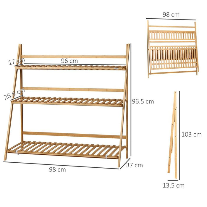 3-Tier Bamboo Plant Stand: Indoor/Outdoor Display Shelf, Folding Design - Strong, Water-Resistant