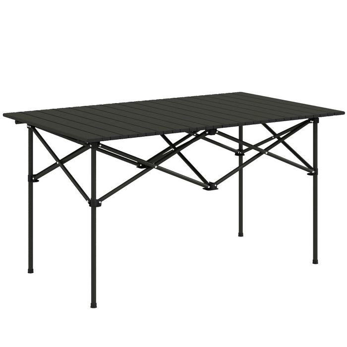 Outsunny Portable Folding Camping Table with Roll Up Aluminium Top Carry Bag